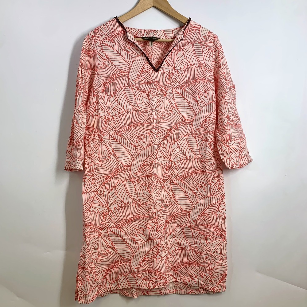 Tommy‎ Bahama Women's Coral Tropical Leaf Print V-Neck Tunic Cover Up Size S